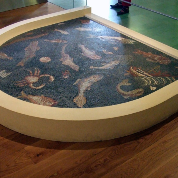 Mosaico dei Pesci ricostruito, esposto al Museo Archeologico di Piombino